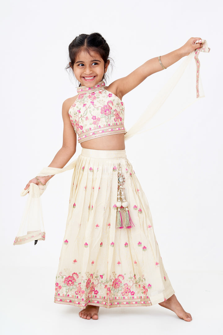 Designer Choli Lehenga Dress for Girls in Tissue Fabric with Elegant Embroidery