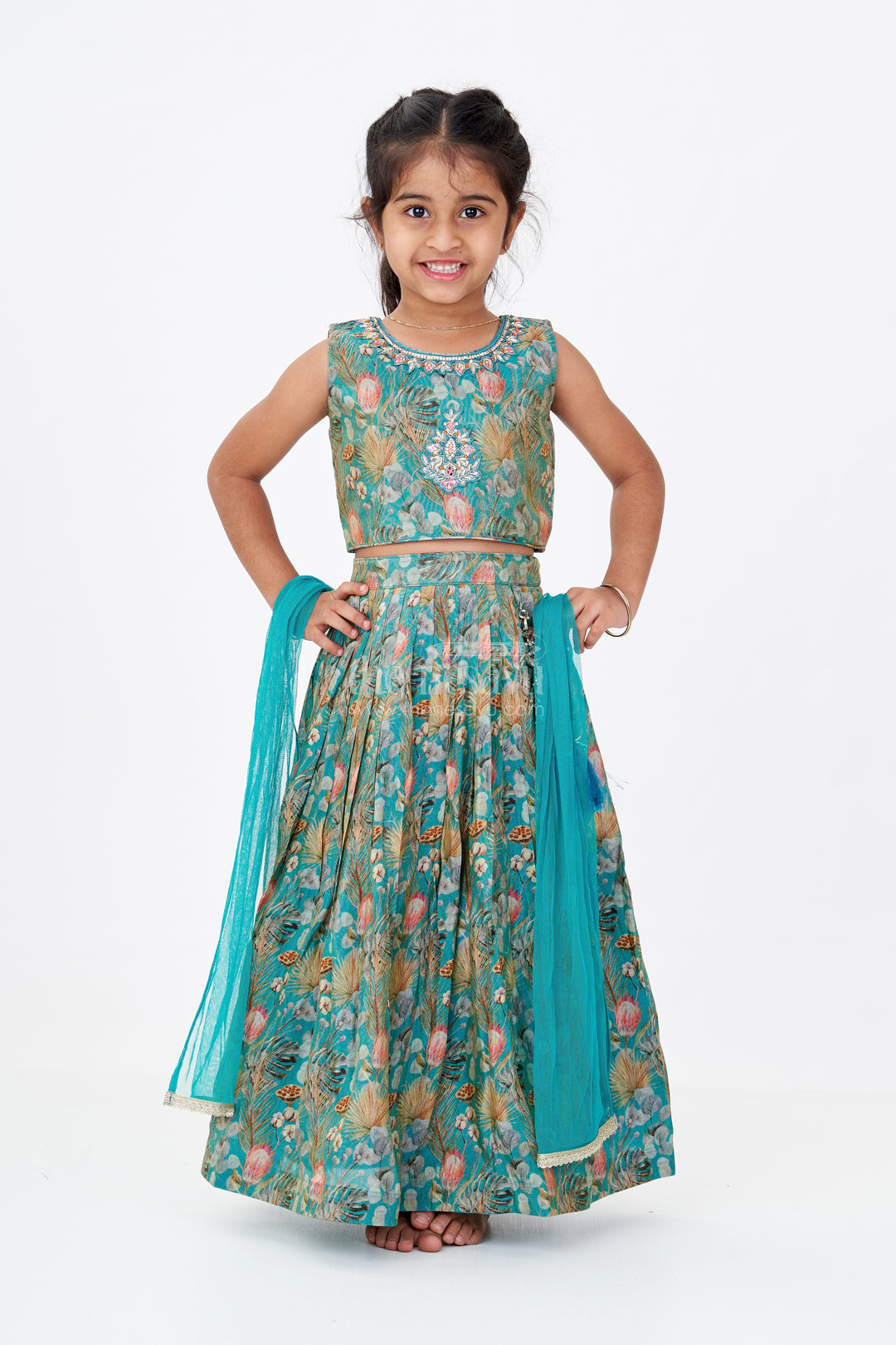 Elegant Digital Print Lehenga for Girls with Shimmering Fabric and Embellished Choli