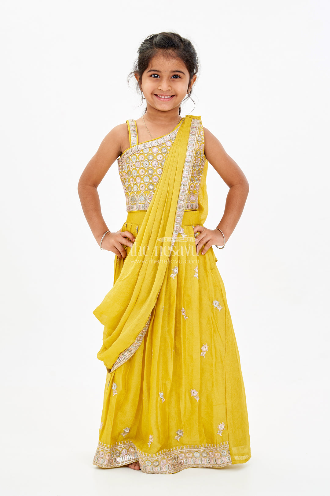 Stunning One Shoulder Lehenga Choli for Girls with Embroidered Georgette and Dupatta