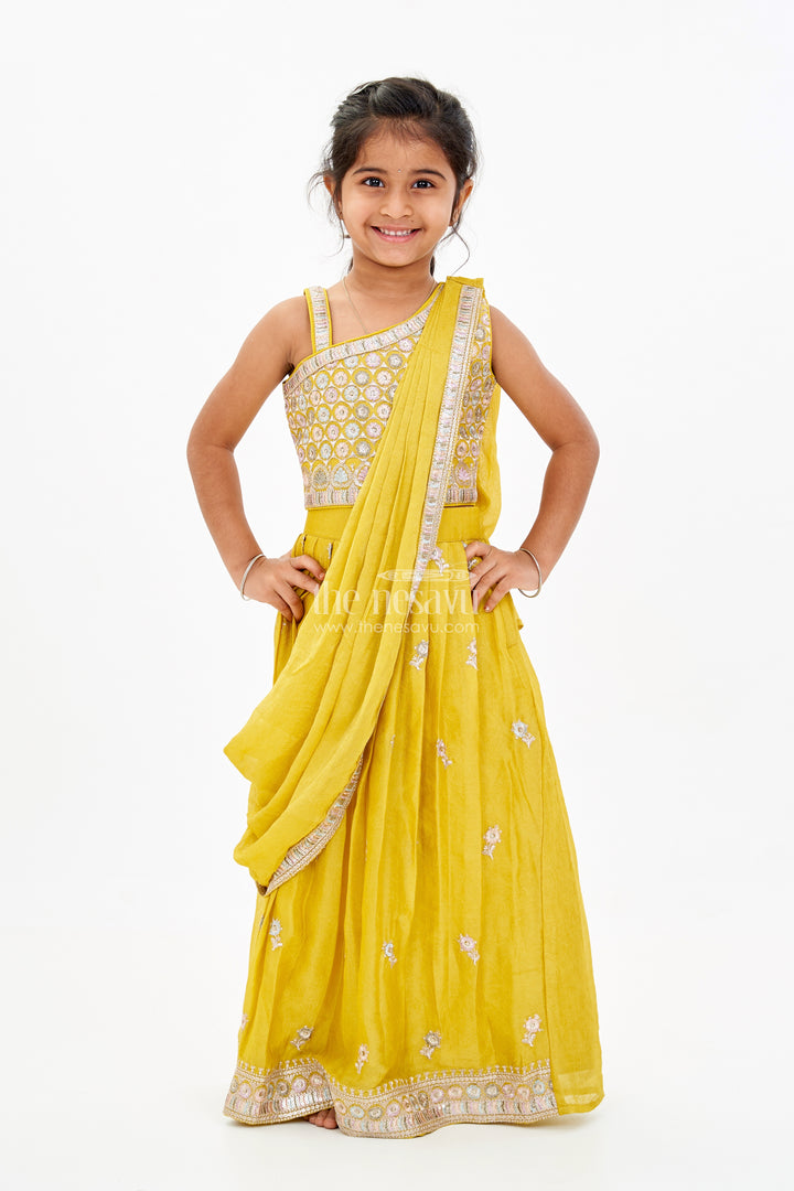 Stunning One Shoulder Lehenga Choli for Girls with Embroidered Georgette and Dupatta