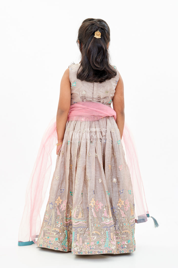 Exquisite Sleeveless Lehenga Choli for Girls with Embroidered Shimmer Silk and Matching Dupatta