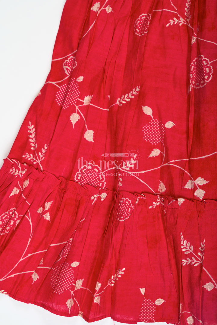 Stunning Red Lehenga Choli for Girls with Modal Chanderi Printed Fabric and Embroidered Choli