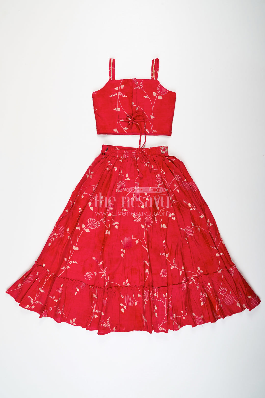 Stunning Red Lehenga Choli for Girls with Modal Chanderi Printed Fabric and Embroidered Choli