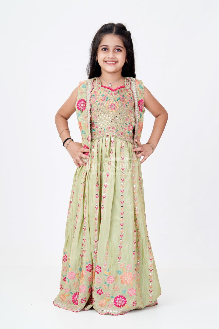 Exquisite Green Lehenga for Girls with Floral Embroidery and Mirror Work Choli