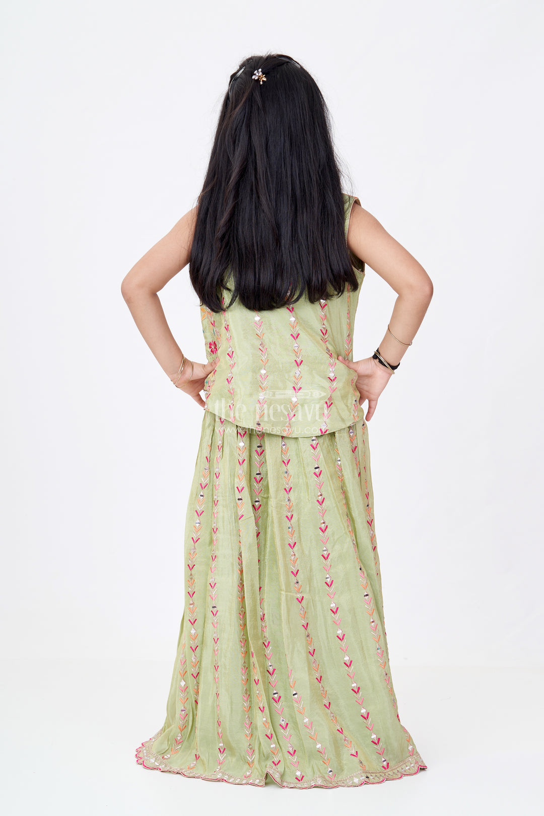 Exquisite Green Lehenga for Girls with Floral Embroidery and Mirror Work Choli