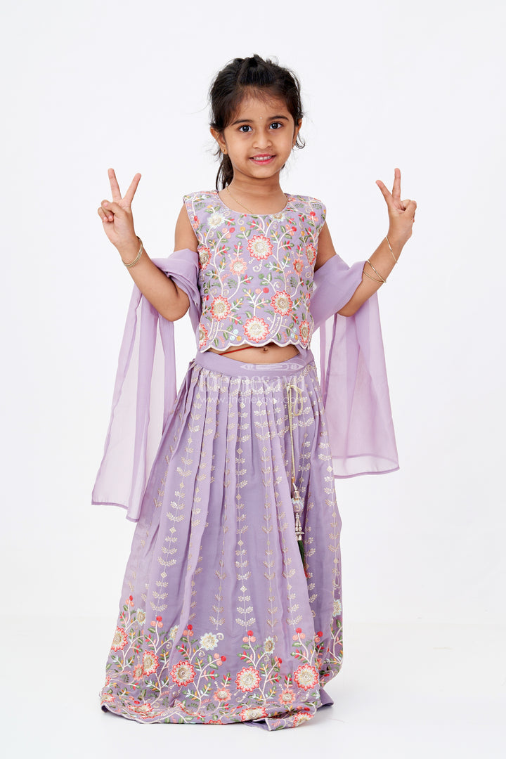 Girls Dark Purple Lehenga Choli with Embroidery and Dupatta for Festive and Wedding Wear