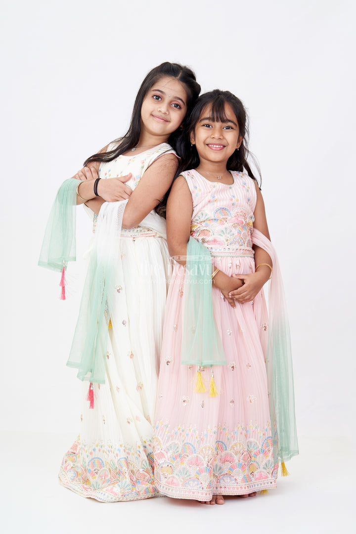 Girls Stylish Lehenga Choli with Multicolor Embroidery and Elegant Scalloped Hem for Festive Wear