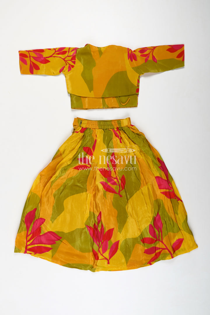 Girls Traditional Silk Lehenga Choli in Pure Muslin Silk with Beaded Blouse and Printed Skirt
