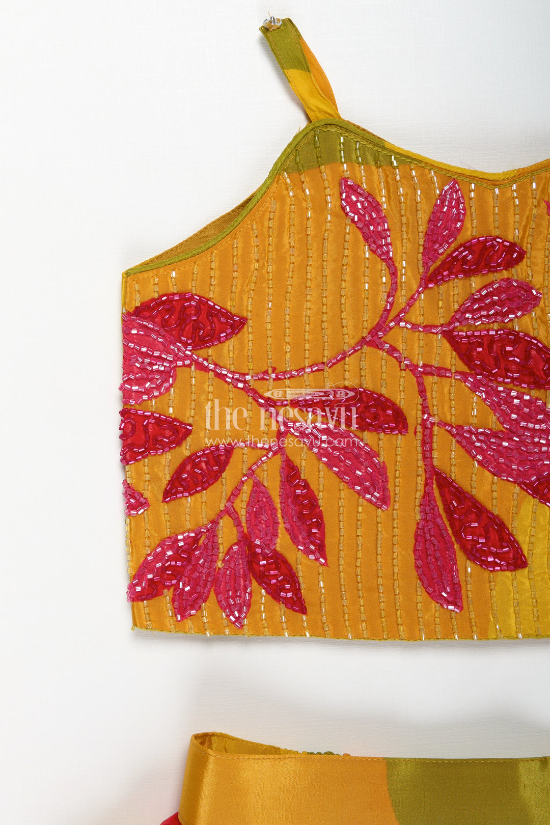 Girls Traditional Silk Lehenga Choli in Pure Muslin Silk with Beaded Blouse and Printed Skirt