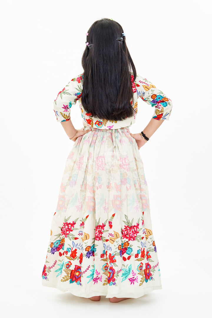 Girls Off White Lehenga for Wedding with Floral Embroidery and Beaded Choli