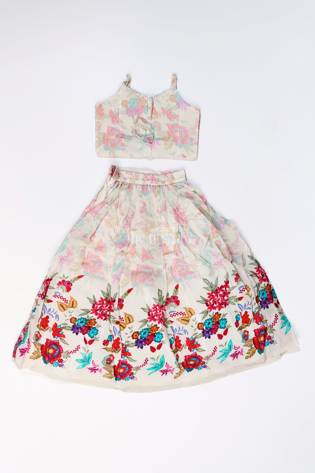 Girls Off White Lehenga for Wedding with Floral Embroidery and Beaded Choli