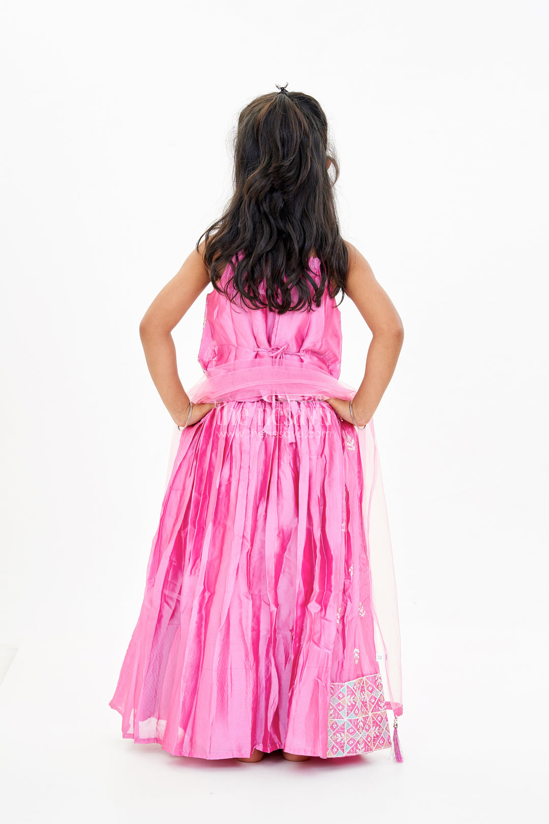 Girls Pink Lehenga Designs with Embroidered Choli and Mirror Work Borders