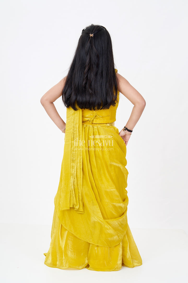 Girls Traditional Lehenga for Diwali in Golden Yellow Glazed organza with Designer Sequin Embroidery