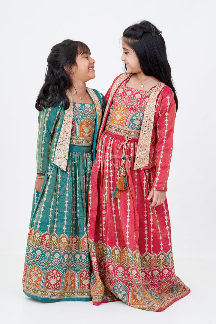 Girls Green 10 Sal Ki Bacchi Ka Lehenga with Viscose Tissue Silk and Designer Embroidery