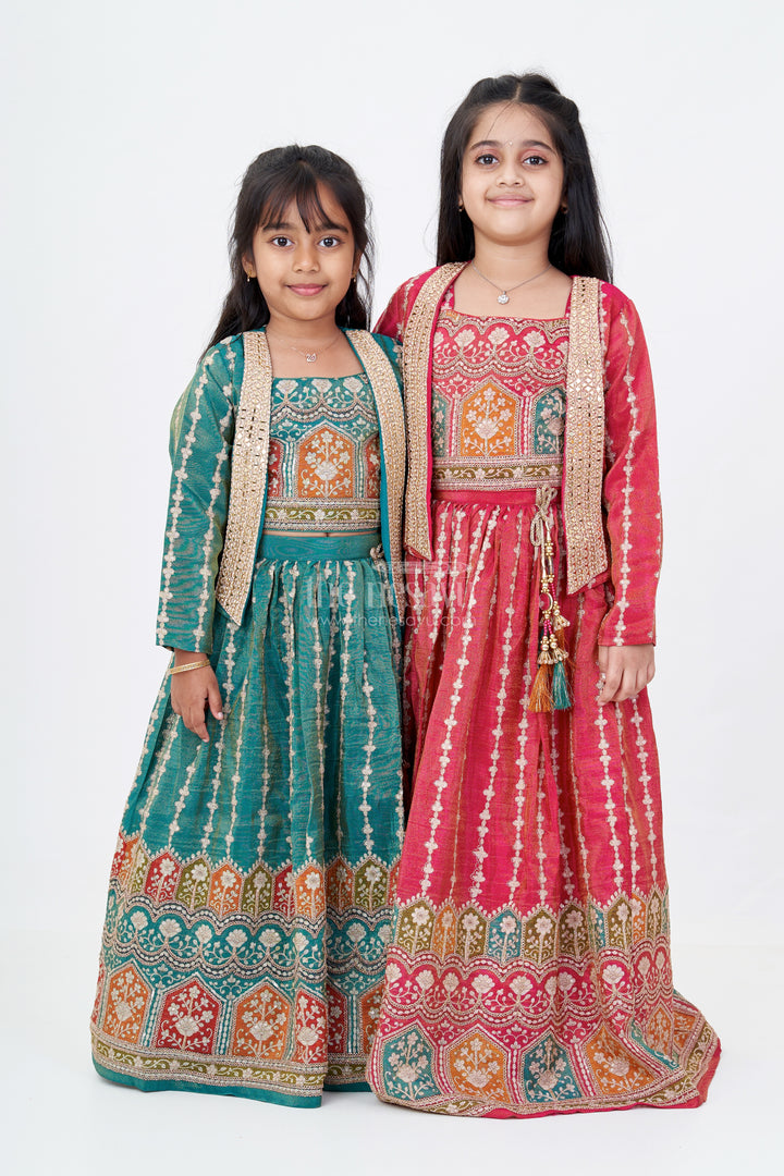 Girls Green 10 Sal Ki Bacchi Ka Lehenga with Viscose Tissue Silk and Designer Embroidery