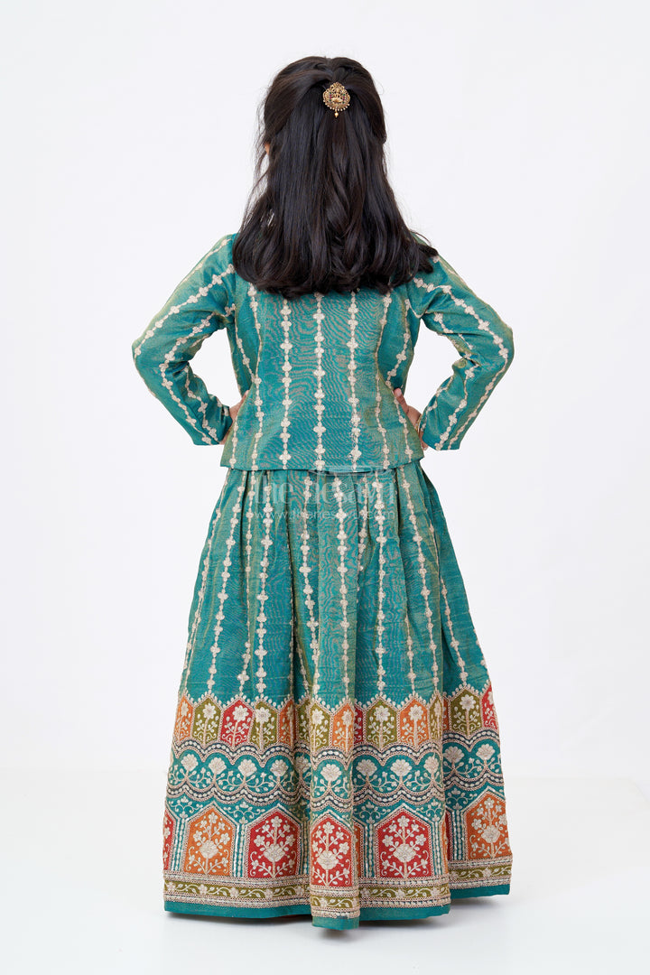 Girls Green 10 Sal Ki Bacchi Ka Lehenga with Viscose Tissue Silk and Designer Embroidery