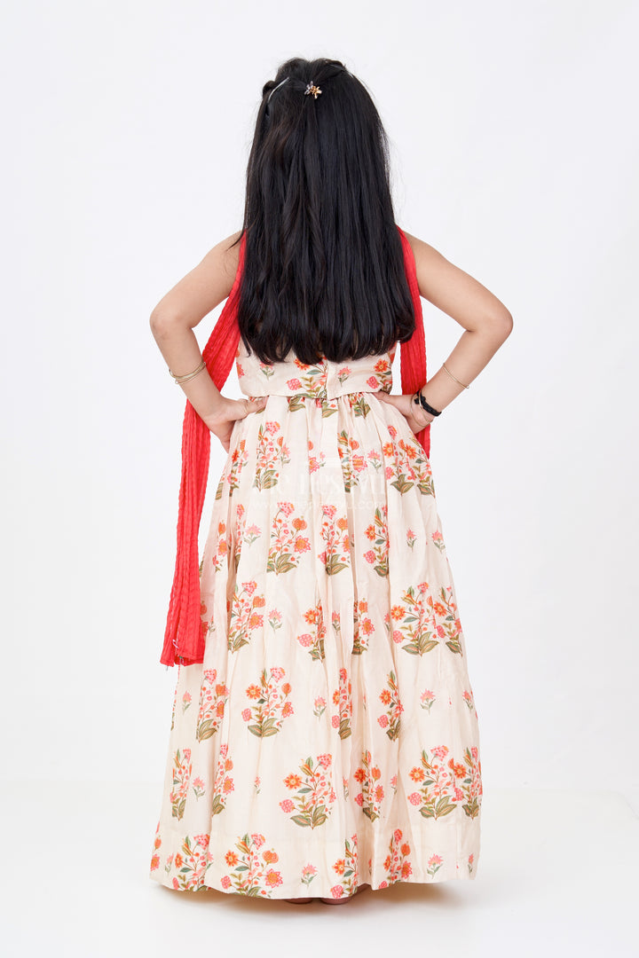 Girls Cotton Lehenga Choli with Dupatta in Viscose Silk and Floral Mirror Embroidery Detailing