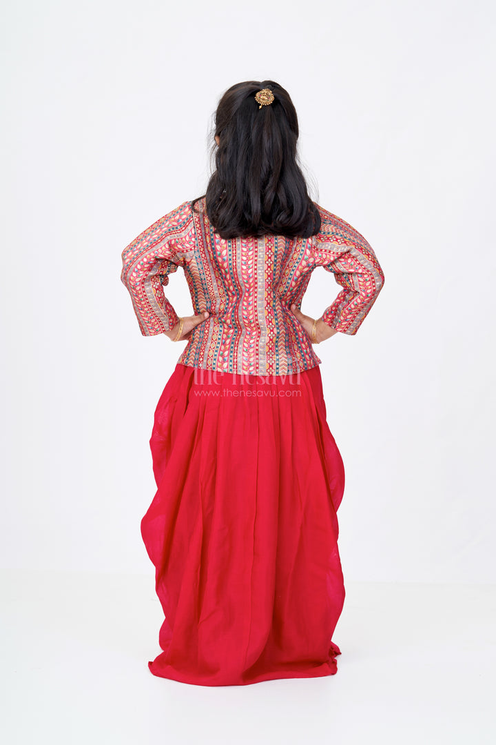 Girls Crop Top Lehenga with Jacket in Pure Georgette and Traditional Designer Print