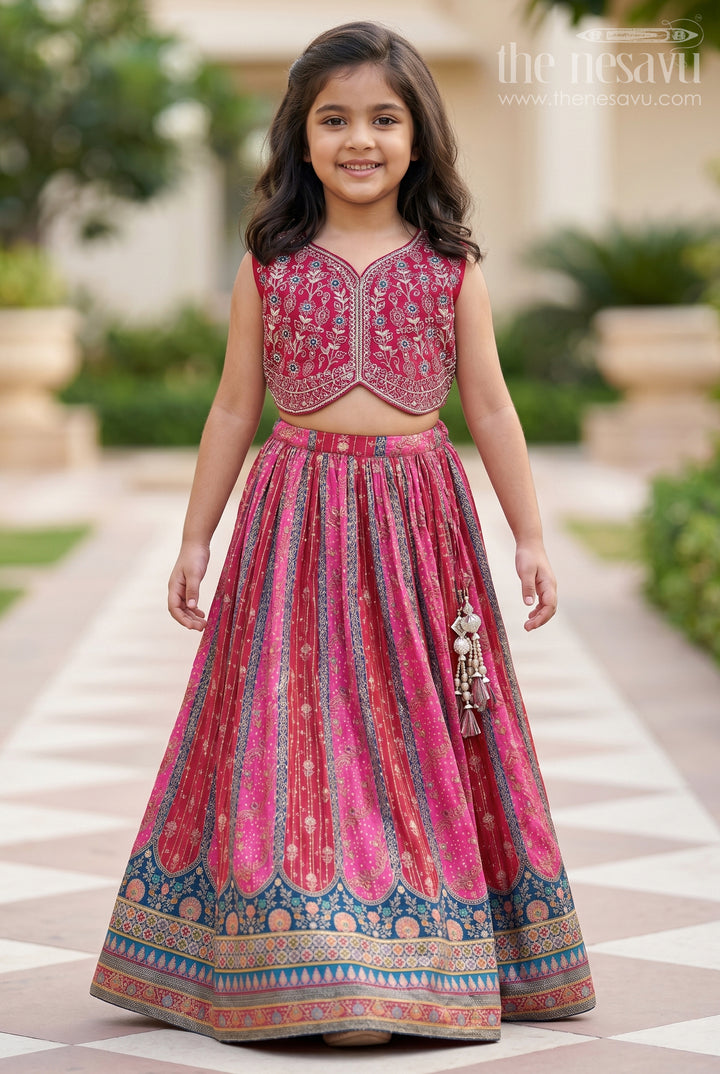 Lehenga for Kids in Pure Viscose Silk with Multicolor Digital Print and Embroidered Choli