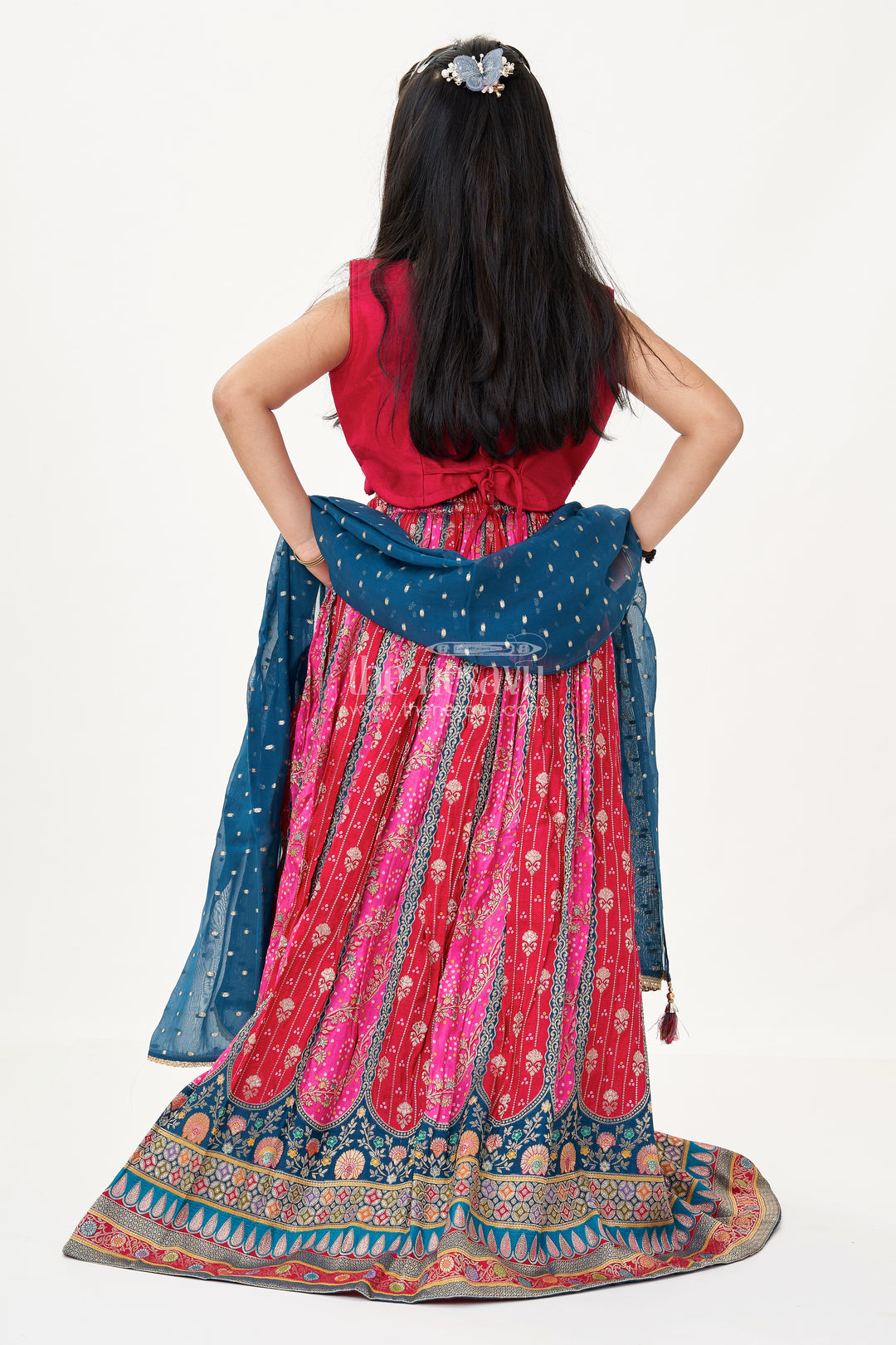 Lehenga for Kids in Pure Viscose Silk with Multicolor Digital Print and Embroidered Choli