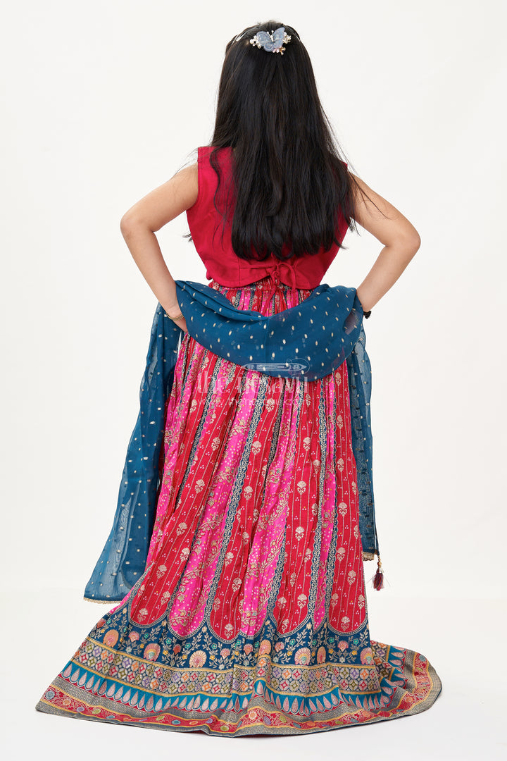 Lehenga for Kids in Pure Viscose Silk with Multicolor Digital Print and Embroidered Choli