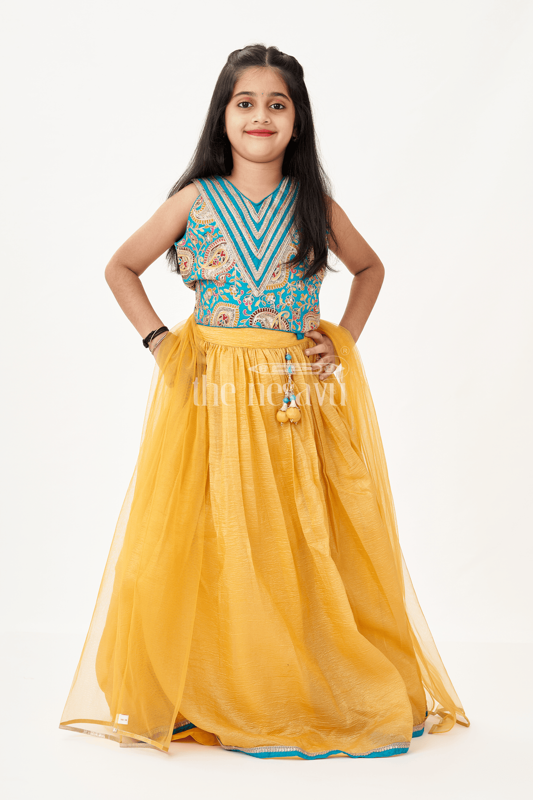 Girls Silk Blend Lehenga Dresses with Rich Designer Top and Traditional Tassel Accents