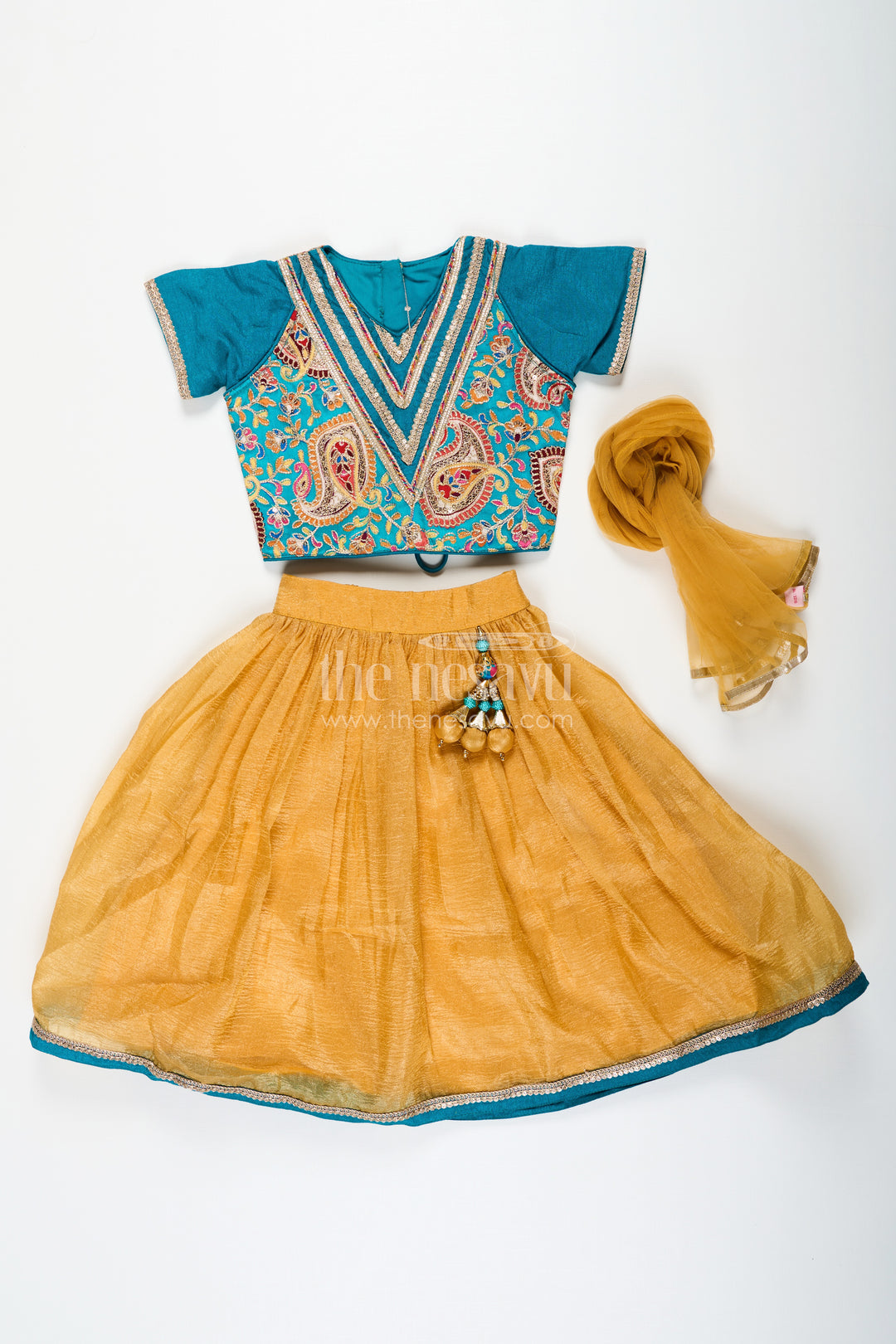 Girls Silk Blend Lehenga Dresses with Rich Designer Top and Traditional Tassel Accents
