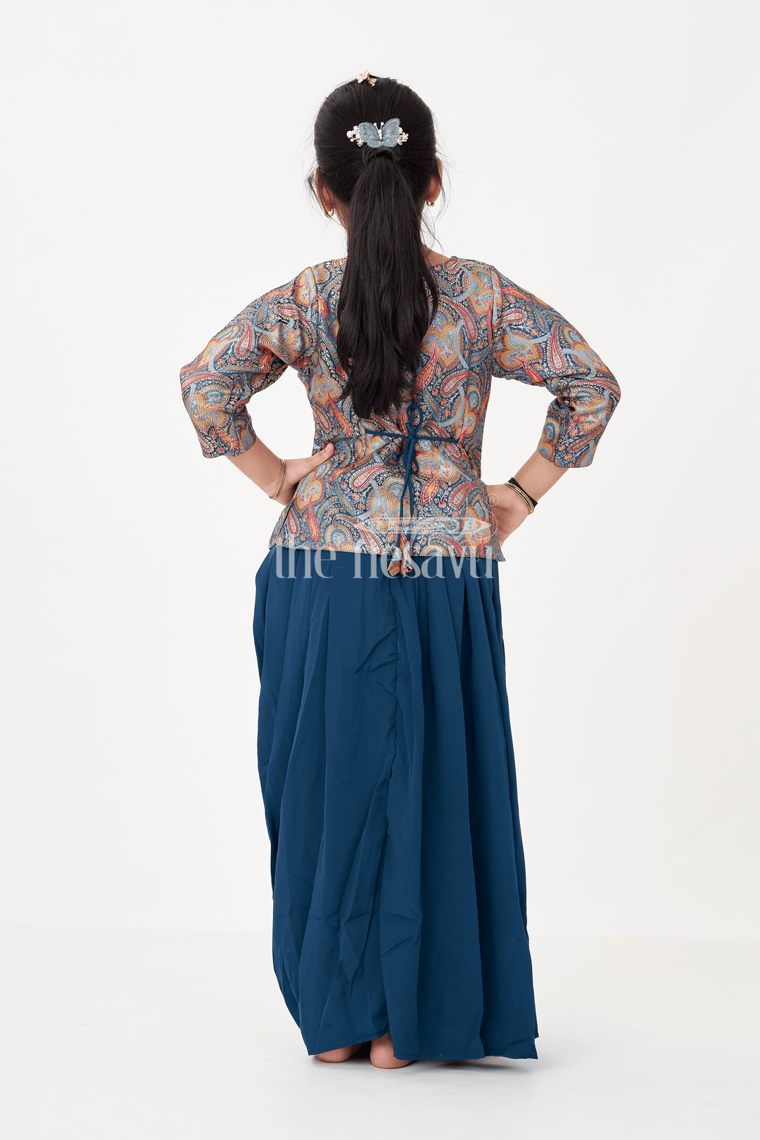 Blue Colour Lehenga Girls Sharara Set in Glaze Organza with Paisley Digital Print and Elegant Pleated Bottom