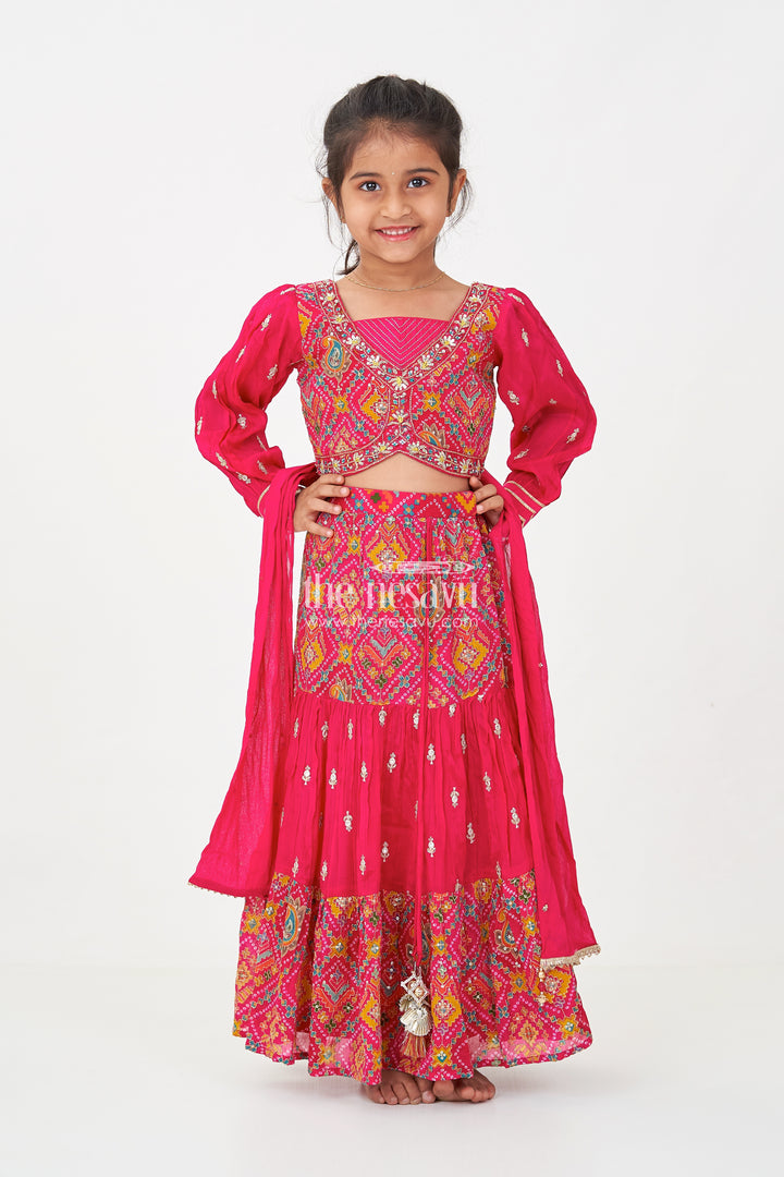 Red Sharara Lehenga Choli for Girls with Sequence Embellished Pure Viscose Digital Print and Long Sleeves