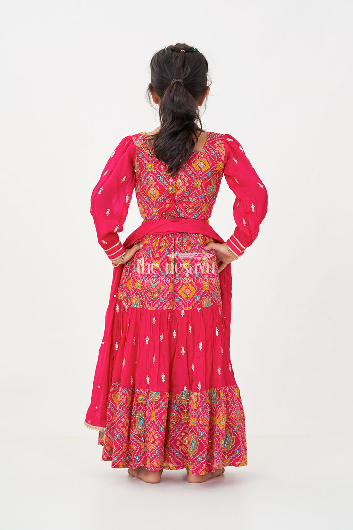 Red Sharara Lehenga Choli for Girls with Sequence Embellished Pure Viscose Digital Print and Long Sleeves