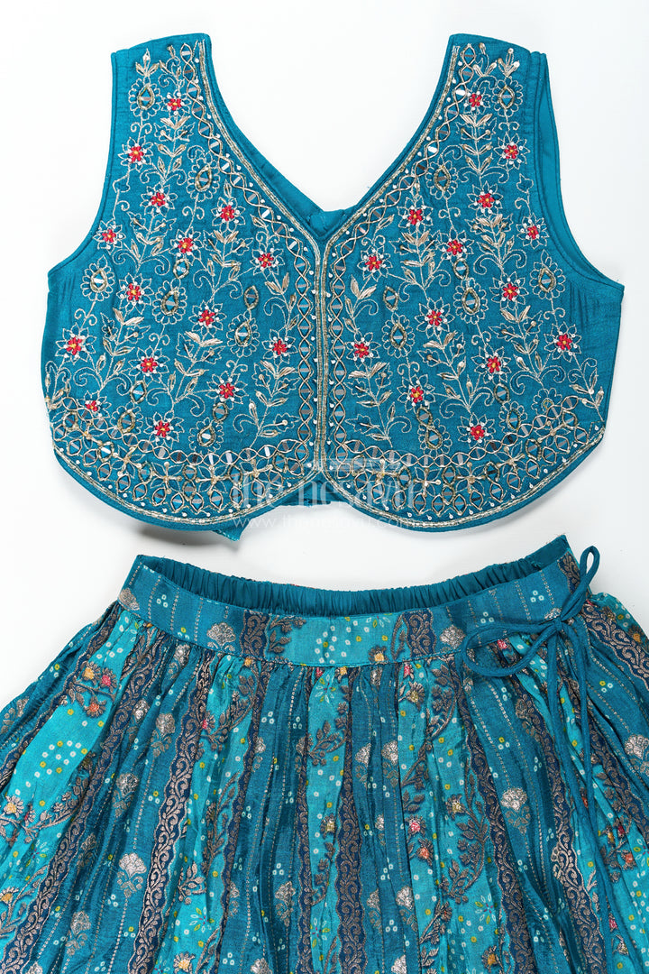Blue Color Lehenga Choli for Girls in Pure Viscose Silk with Mirror Embroidery and Printed Dupatta