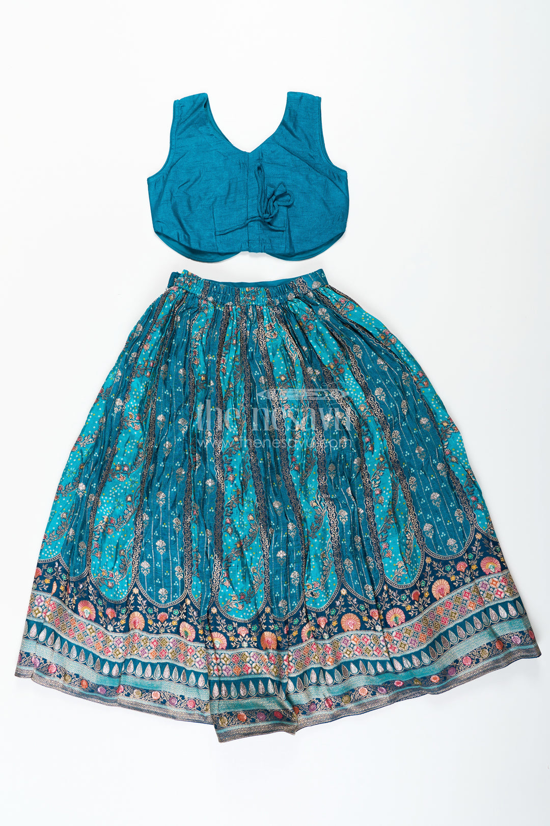 Blue Color Lehenga Choli for Girls in Pure Viscose Silk with Mirror Embroidery and Printed Dupatta