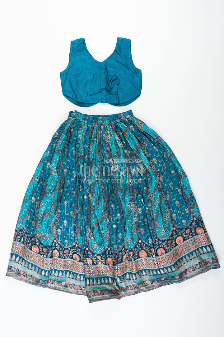 Blue Color Lehenga Choli for Girls in Pure Viscose Silk with Mirror Embroidery and Printed Dupatta