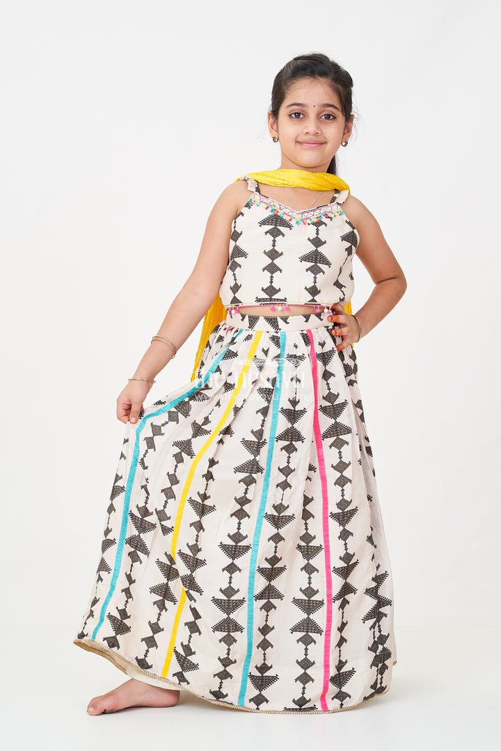 Wear Casual Dress Set for Girls with Geometric Digital Print and Vibrant Dupatta in Viscose Silk