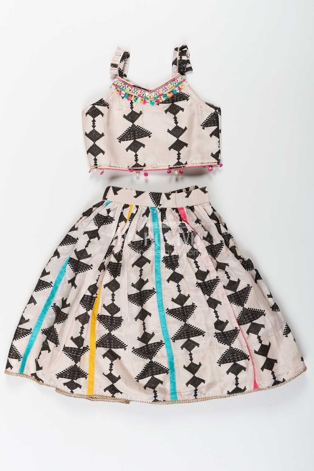 Wear Casual Dress Set for Girls with Geometric Digital Print and Vibrant Dupatta in Viscose Silk