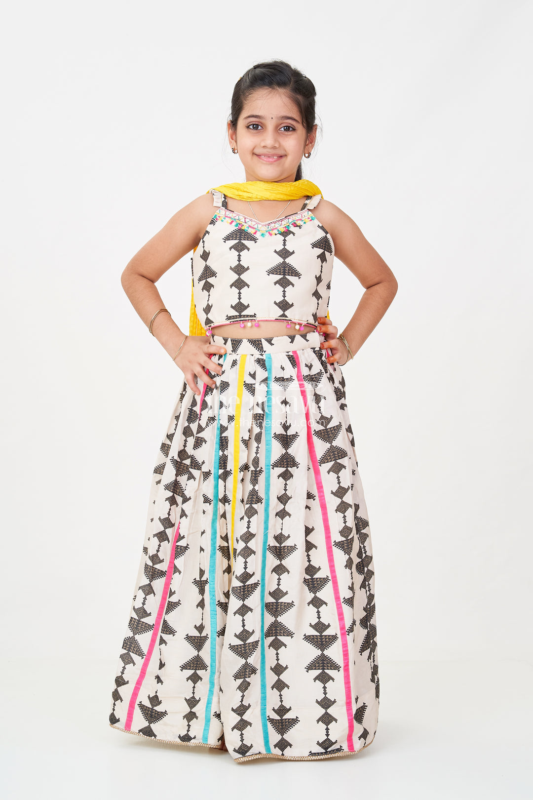 Wear Casual Dress Set for Girls with Geometric Digital Print and Vibrant Dupatta in Viscose Silk