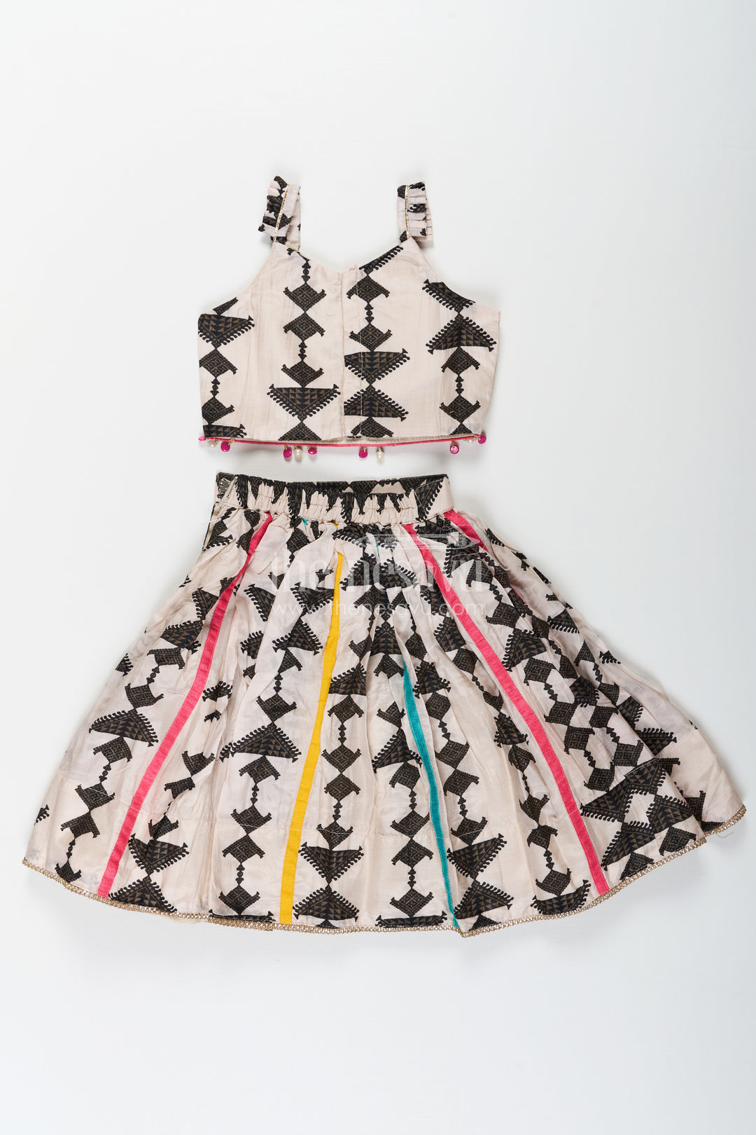 Wear Casual Dress Set for Girls with Geometric Digital Print and Vibrant Dupatta in Viscose Silk