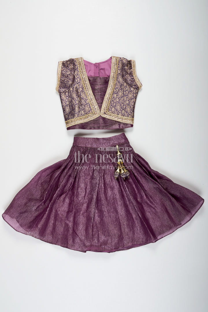 Girls Contemporary Lehenga in Crush Tissue with Embellished Banarasi Kora Yoke and Tassel Accents