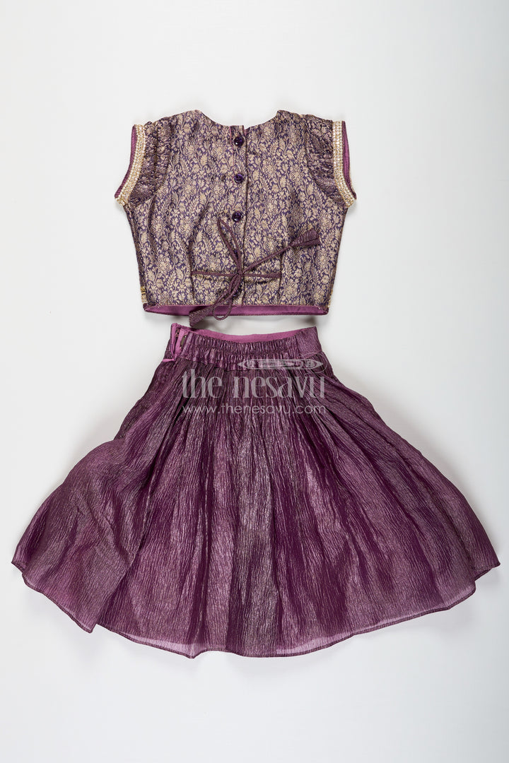 Girls Contemporary Lehenga in Crush Tissue with Embellished Banarasi Kora Yoke and Tassel Accents