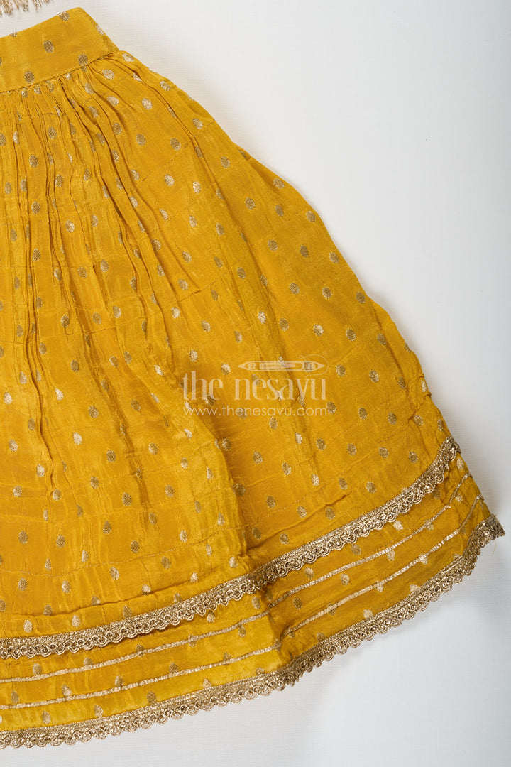 Girls Silk Lehenga Dress in Golden Yellow with Designer Embroidery and Dupatta