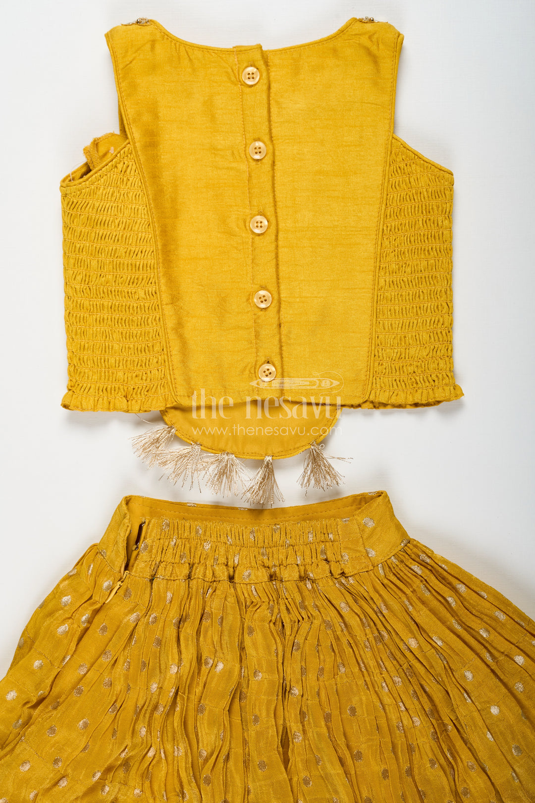 Girls Silk Lehenga Dress in Golden Yellow with Designer Embroidery and Dupatta