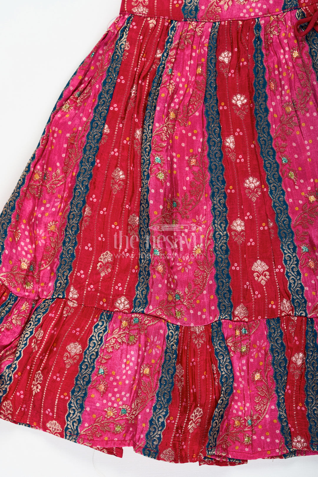 Dark Pink Lehenga for Girls in Pure Viscose Silk with Designer Embroidered Yoke and Tassel Dupatta