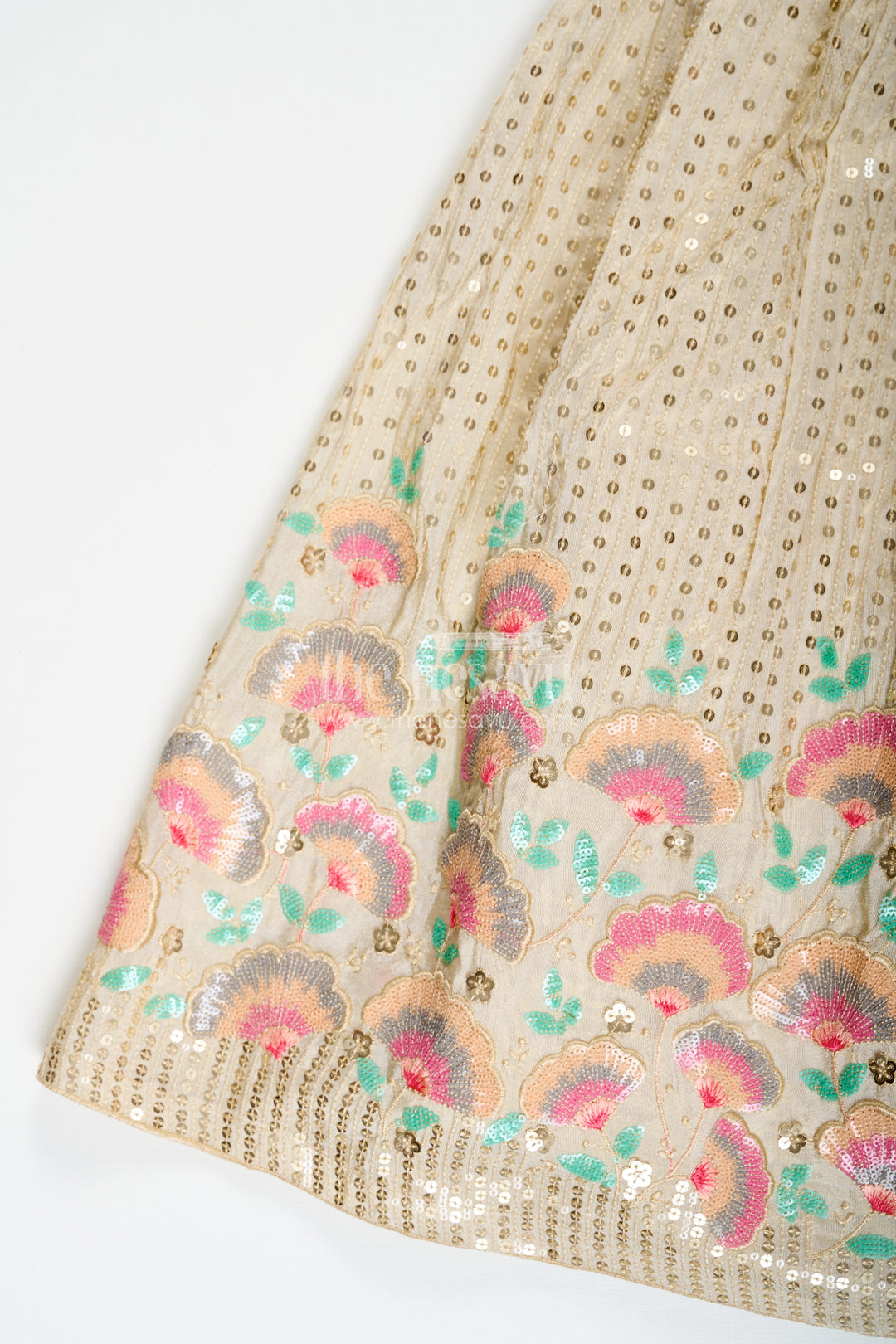 Girls cream color lehenga in Banarasi Kora Tissue Silk with Embroidered Blouse and Pink Dupatta