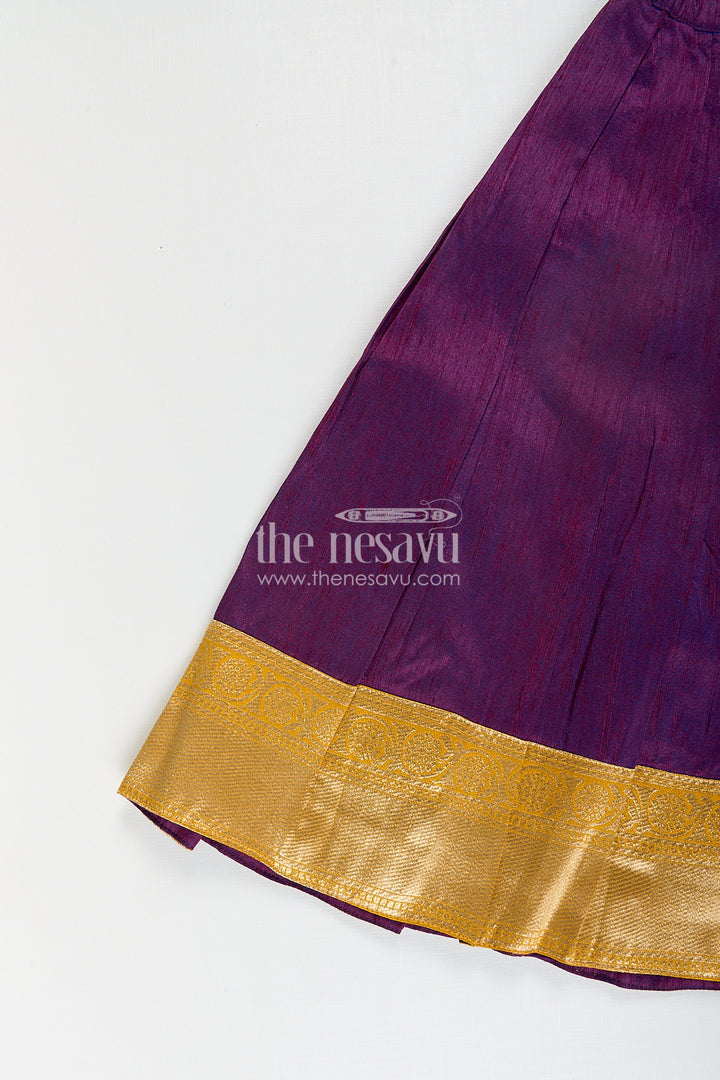 Girls Silk Banarasi Lehenga in Semi Jacquard with Raw Silk Skirt and Puff Sleeves for Elegant Looks
