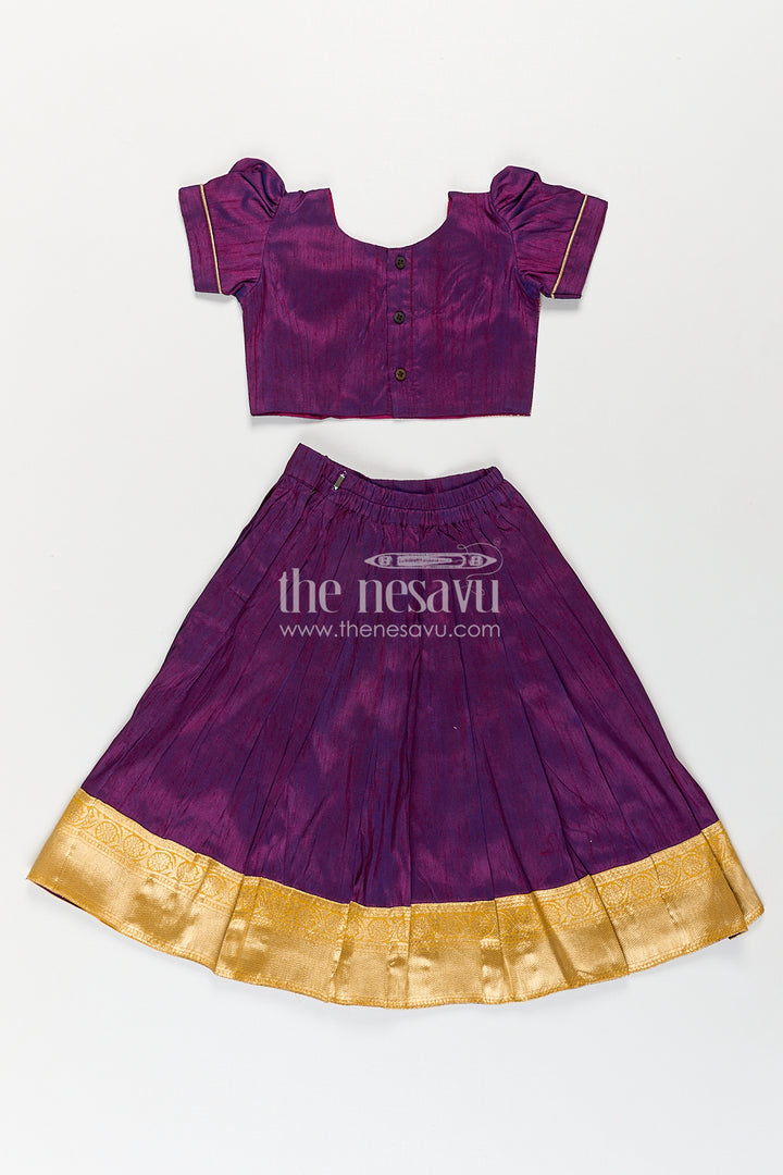 Girls Silk Banarasi Lehenga in Semi Jacquard with Raw Silk Skirt and Puff Sleeves for Elegant Looks