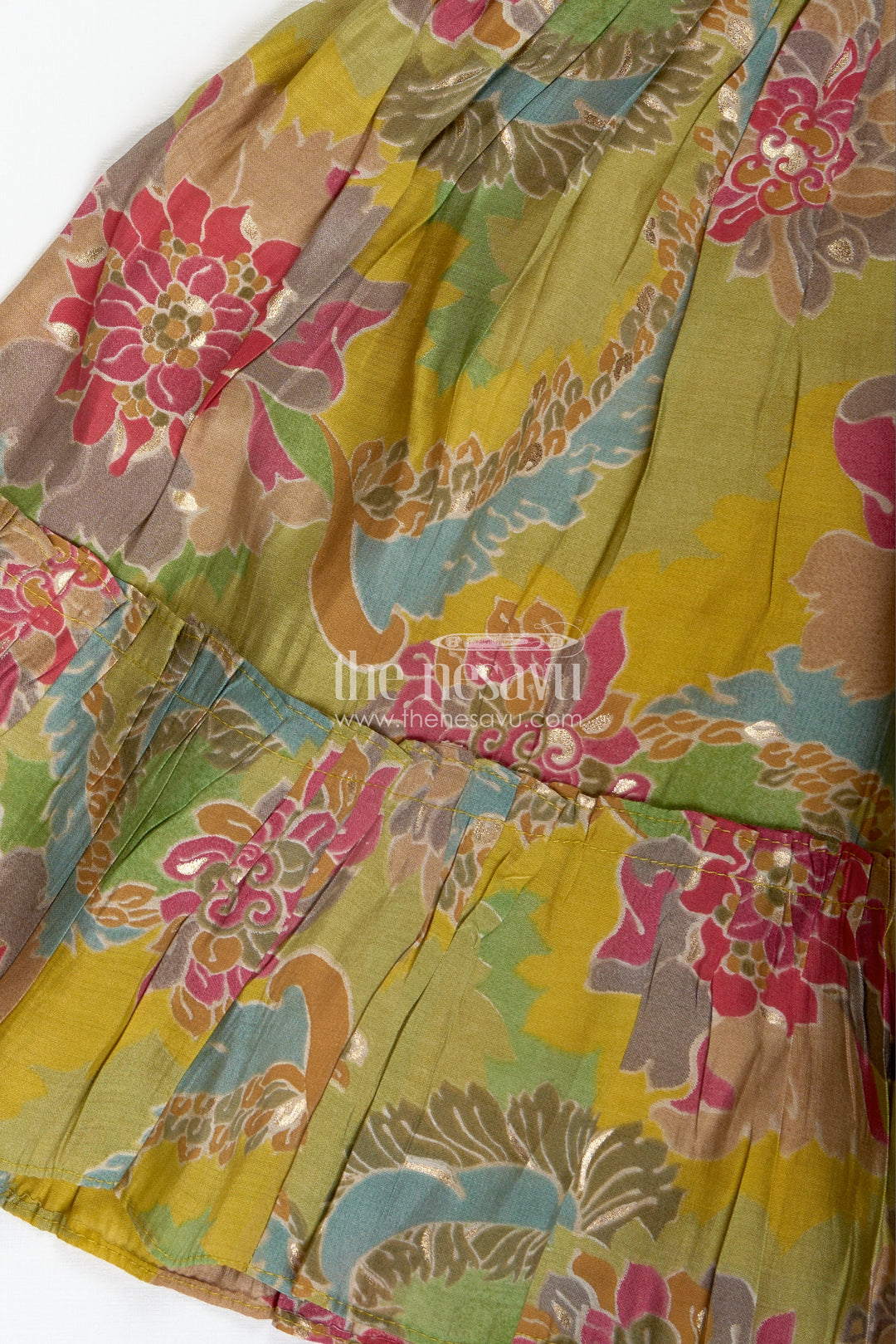 Girls Lehenga Choli in Yellow Colour with Muslin Silk Digital Print and Thread Embroidery Yoke