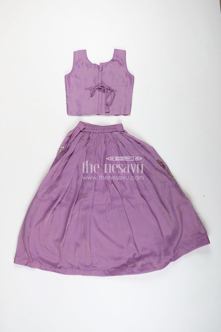 Kids Lehenga with Dupatta in Lavender Kora Silk Cotton and Peacock Embroidery for Elegant Festive Wear