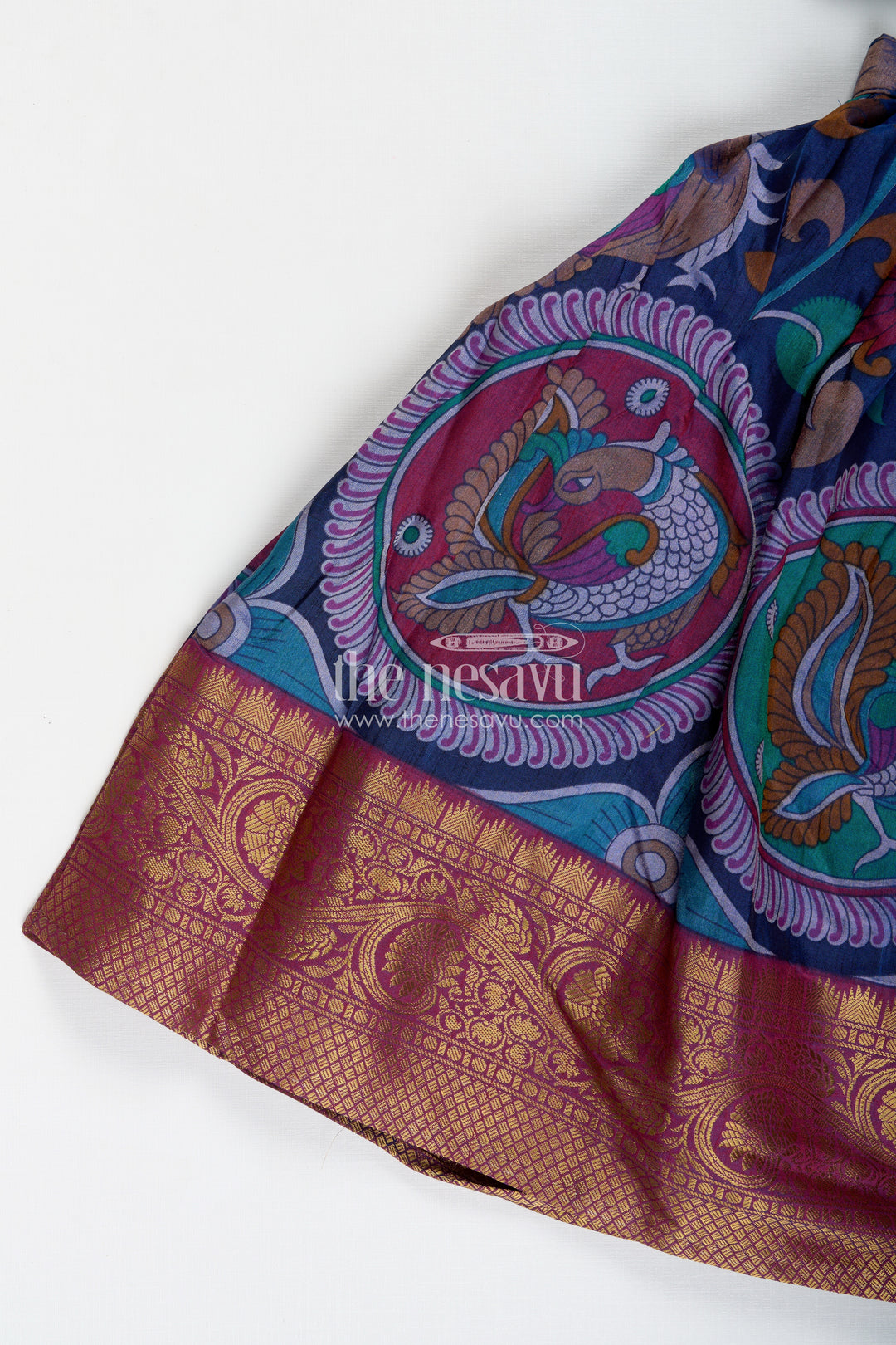 Girls lehenga trendy with Semi Silk Printed Skirt and Mirror Embroidered Choli in Peacock Motif