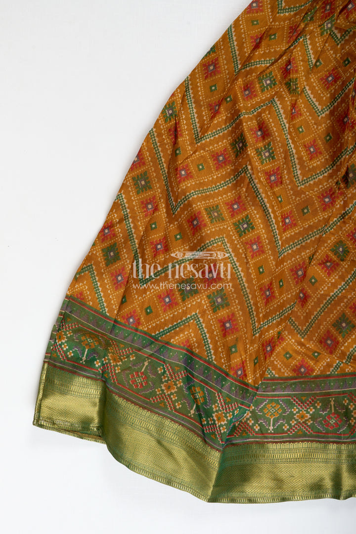Girls Semi Silk green lehenga wedding Set with Mirror Embroidery and Printed Skirt for Festive Style