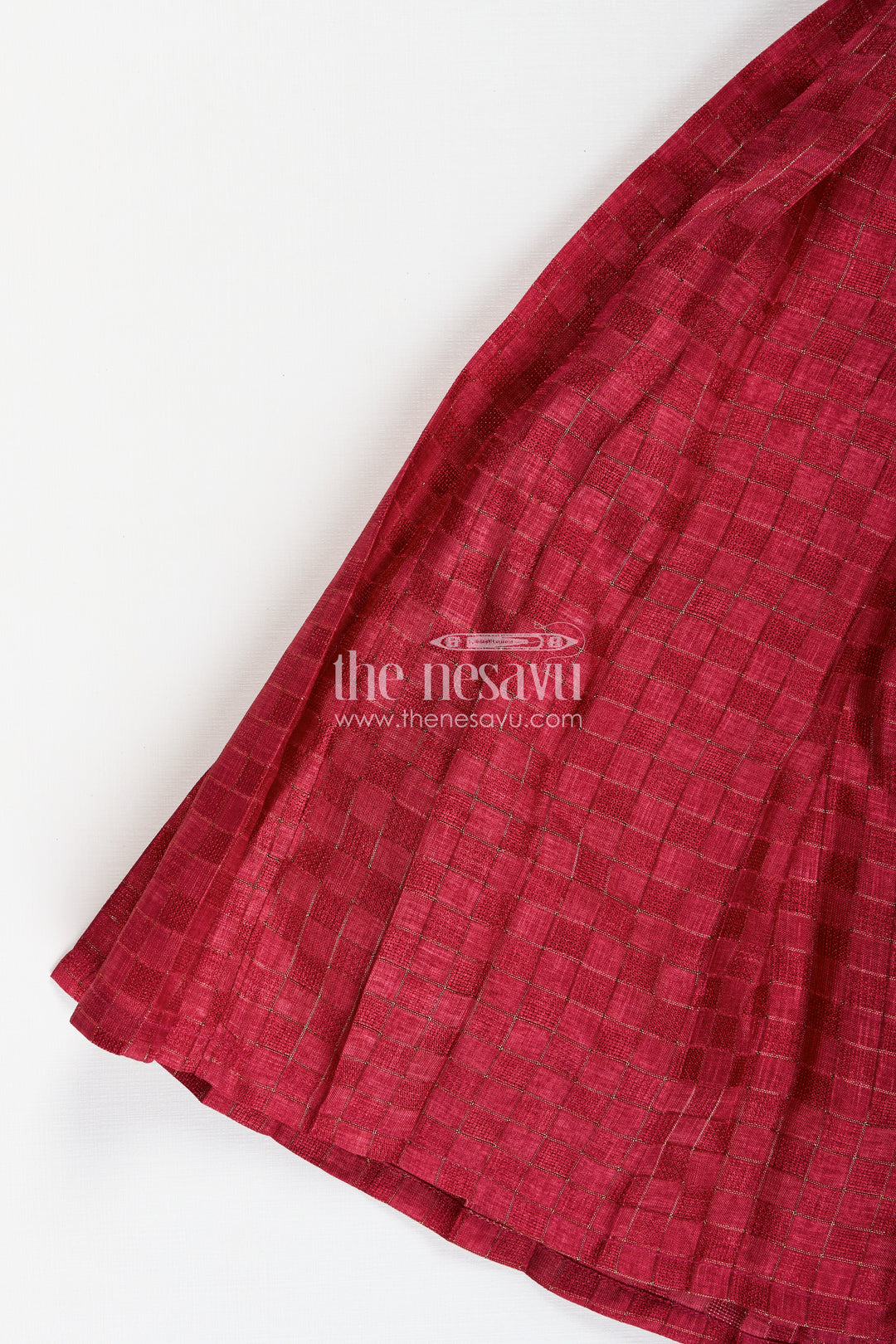 Cotton Lehenga Set for Girls in Maroon with Yellow Chanderi Yoke and Floral Detailing